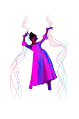 Fototapeta premium Vertical sketch 3d artwork collage poster of happy duchess girl dance club occasion neon party celebration masquerade event