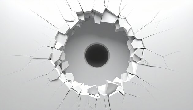White surface exploding outward, revealing a dark circular void
