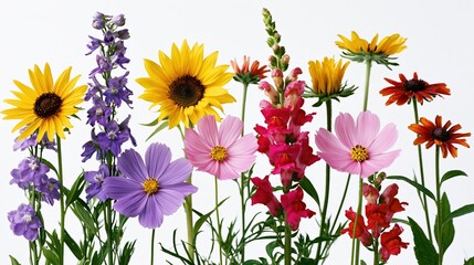 Fototapeta premium The Colorful Mixed Flower Bouquet with Sunflowers Cosmos and Snapdragons