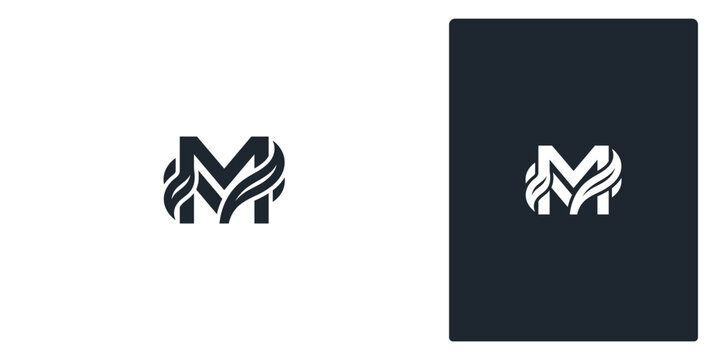 Elegant letter M monogram logo design template with luxury hair wave or organic leaf concept