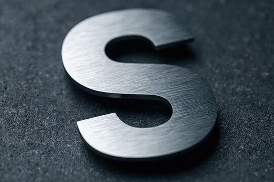 The Shimmering Metal Letter S Resting on a Textured Dark Surface