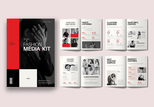 Fashion Influencer Media Kit Brochure Template with Red and Black Portfolio