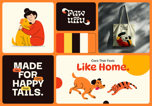 Pet Shop Brand Identity Guideline Kit Presentation Template with Orange Accents