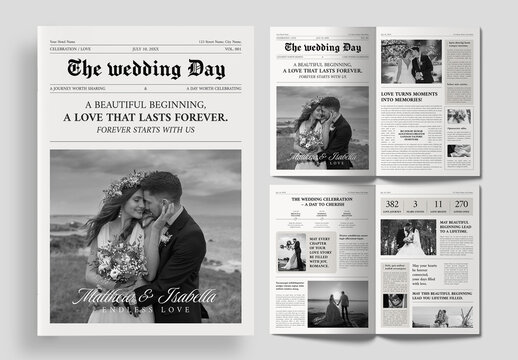 Elegant Wedding Day Newspaper Announcement Template