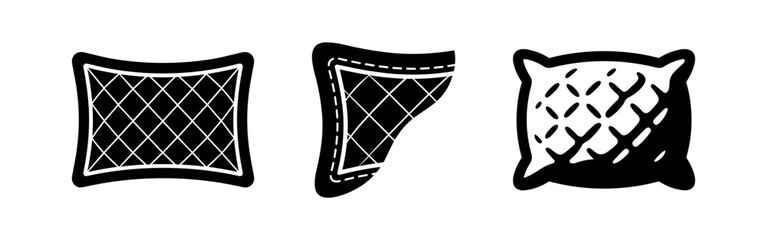 Fototapeta premium Quilted pillow icons and close-up fabric stitching pattern details
