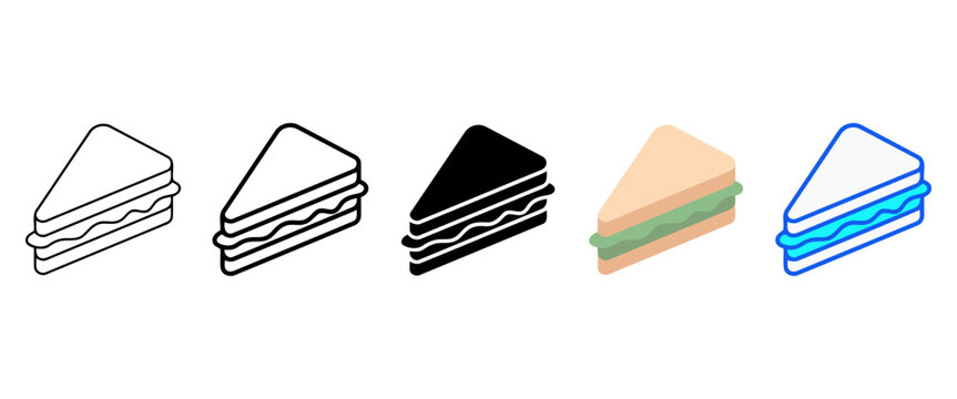 Isometric sandwich vector icon set, fast food snack line art symbols, lunch meal pictogram collection for menu design