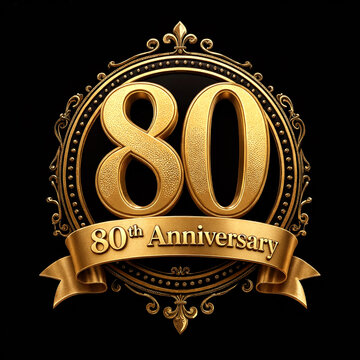 Elegant golden 80th anniversary celebration emblem design with decorative ribbon