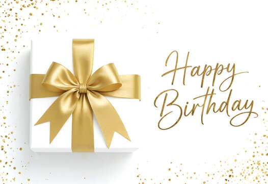 Elegant gold gift box with bow for birthday celebration design