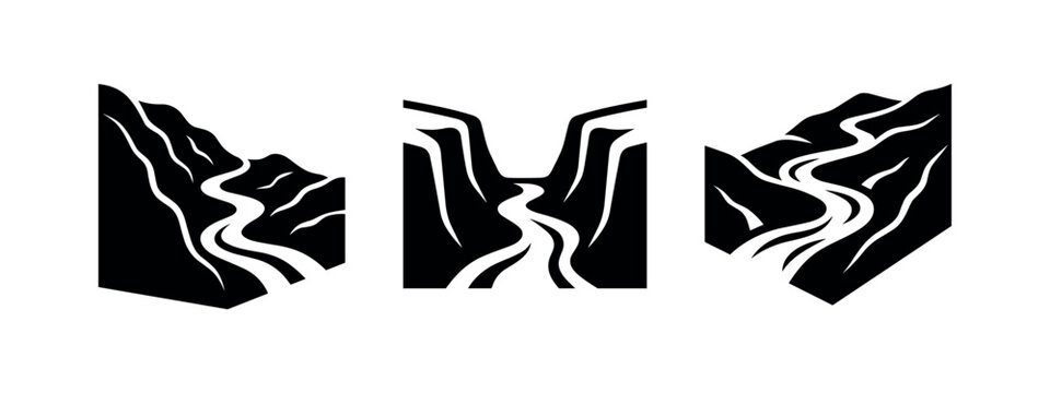Abstract Mountain and Canyon Landscape Icons Set