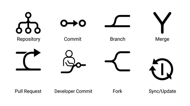 Git version control system icons and workflow symbols vector set