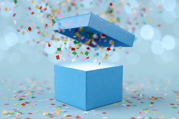 Fototapeta premium The Blue Gift Box Opening With Confetti Celebration Moment Captured