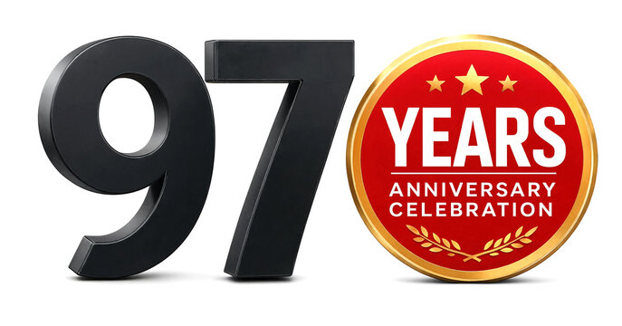 Large black number ninety seven anniversary celebration badge design elements