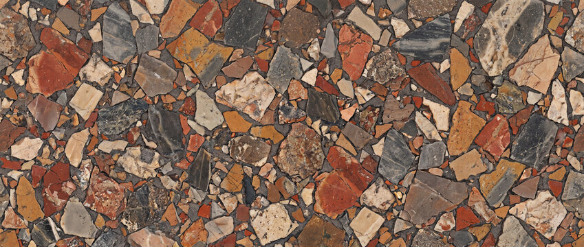 Terrazzo marble stone mosaic texture background, polished colorful broken aggregate floor tile surface
