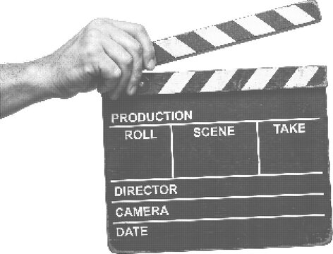 Clapperboard hand holding film slate production movie cinema retro halftone dot texture design element