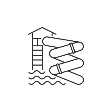 Aqualoop linear icon. Water park attraction thin line customizable illustration. Contour symbol. Extreme summer recreation. Swirling waterslide vector isolated outline drawing. Editable stroke