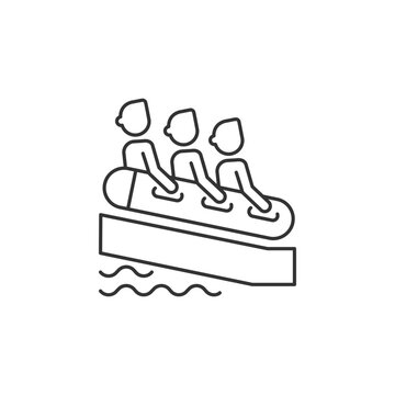 Family rafting linear icon. Group slide, water park attraction. Thin line customizable illustration. Contour symbol. People riding waterslide together vector isolated outline drawing. Editable stroke