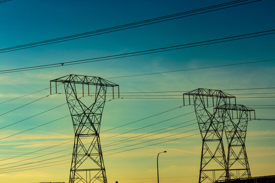 High transmission towers and wires, the power supply infrastructure.