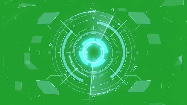 Futuristic HUD interface radar circle data cyber network screen displaying dynamic glowing sci fi digital tracking technology target green screen