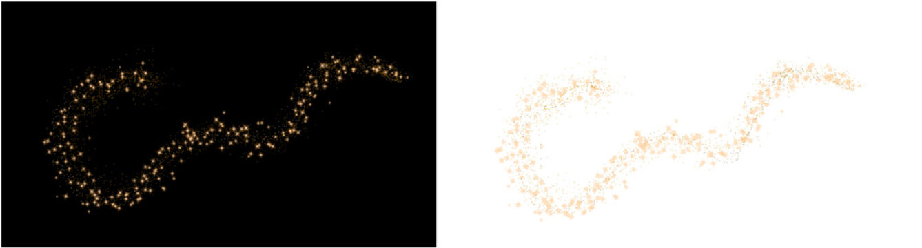PNG image of Glowing golden magic dust trail with sparkling stars and shiny glitter particles on transparent background