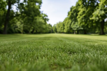 Fototapeta premium The Expansive Green Lawn in a Peaceful Park Landscape with Sunlight