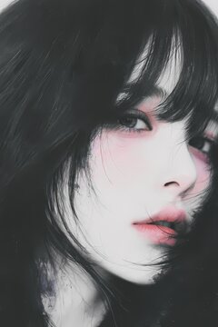 ミステリアスなまなざしの黒髪美女
