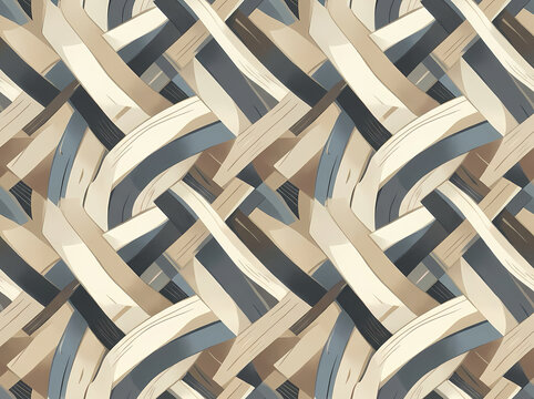 Abstract Seamless Pattern with Interwoven Geometric Ribbons in Neutral Earth Tones
