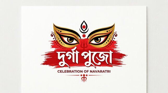 Durga pujo celebration of navaratri graphic isolated on white background