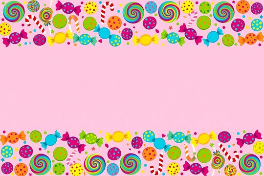 Colorful candy border on pink background