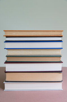 Stack of old hardcover books, close up