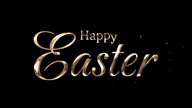 Gold metallic happy easter text on shiny transparent background. Elegant holiday greeting suitable for easter cards, social media posts, and digital designs.