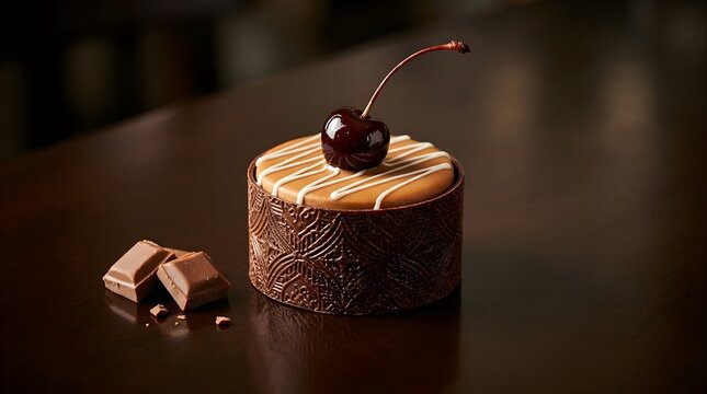 Gourmet chocolate cake with cherry, elegant dark cocoa dessert, luxury pastry on table
