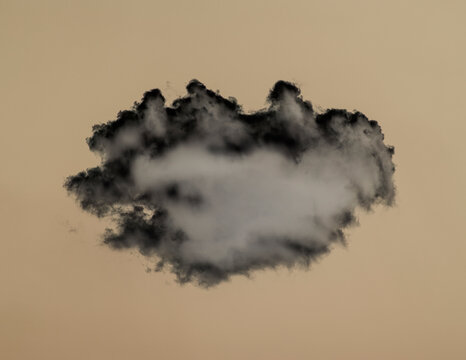 One cumulous cloud against a plain background, an abstract of one cloud with a dark outline and beige background.
