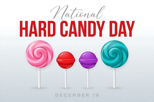 National hard candy day celebration graphic with colorful lollipops