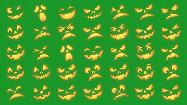 Seamless chibi monster pumpkin pattern loop 4k 60fps 4k green screen.