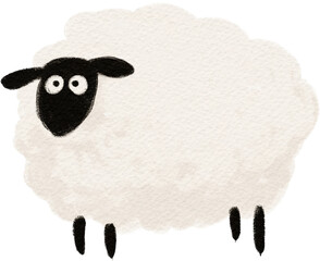 Watercolor fluffy white sheep with a black face © kate