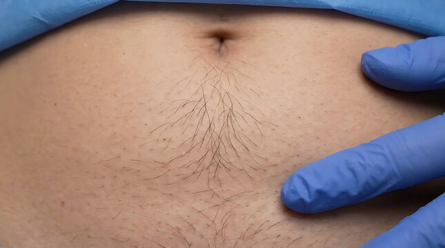 woman belly with hirsutism and excess hair growth, PCOS concept