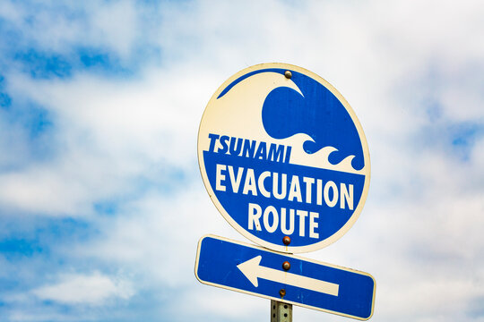 Tsunami Evacuation Route sign in Washington State USA