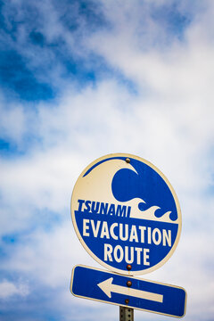Tsunami Evacuation Route sign in Washington State USA