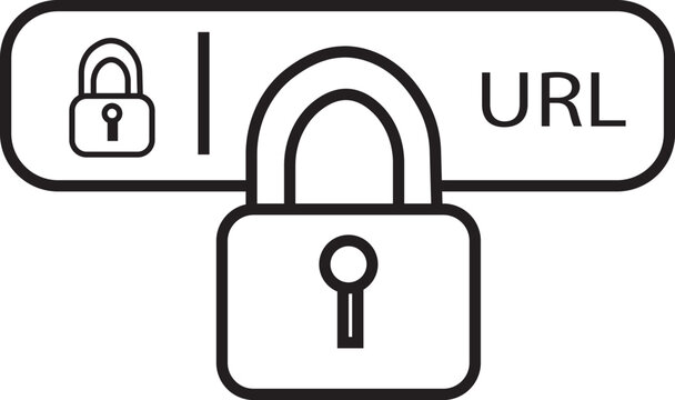 Secure website padlock icon with url address bar flat vector illustration