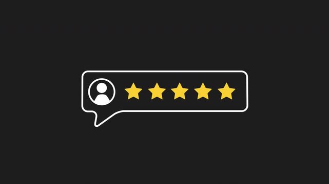 A chat bubble contains five stars and a user profile avatar. Designed for customer reviews and messaging UI. Ideal for feedback systems and testimonials