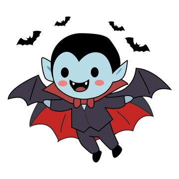 Cute Dracula Vampire Flying with Bat Wings Halloween Vector Illustration