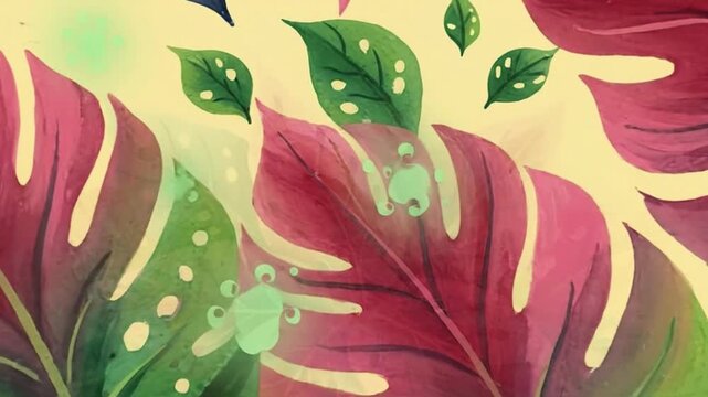 Tropical monstera leaf pattern with vibrant pink and green gradient colors