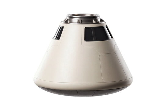 Futuristic space capsule isolated on white background, modern spacecraft command module for space exploration, aerospace engineering concept
