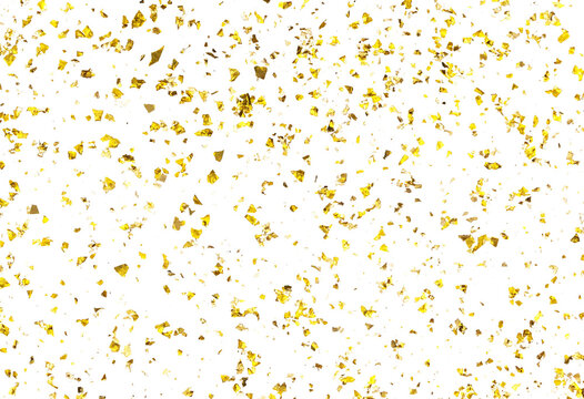 Golden confetti pieces scattered on transparent background for creative designs