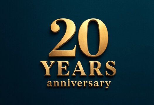 Golden twenty years anniversary celebration text design on dark background