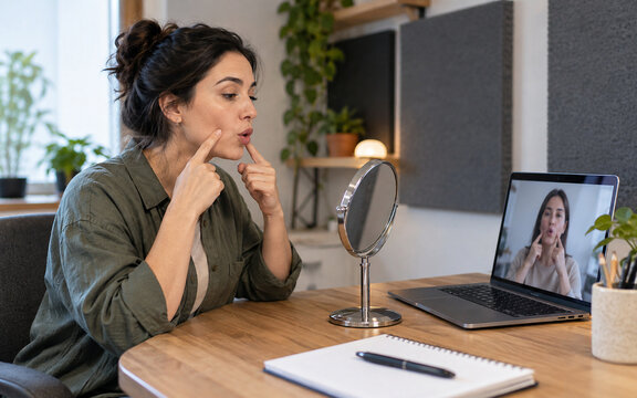 Speech Therapist Coaching an Adult Client Online