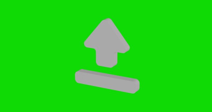 White upload symbol spinning around its vertical axis on a green screen background. Seamless looped 4k 3d animation, chroma key