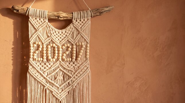Handmade macrame wall hanging with 2027 year date for new year
