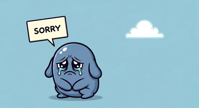 Sad cartoon dog saying sorry with tears