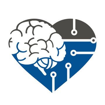 Abstract brain with love and panel circuit technology, logo illustration vector.